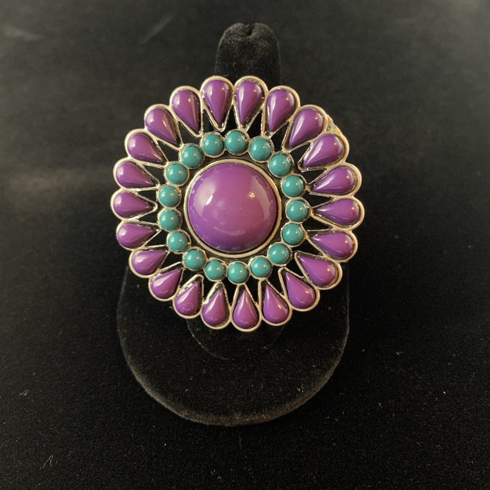 Purple,Teal,Blue,Turquoise, Circle, Medallion Ring